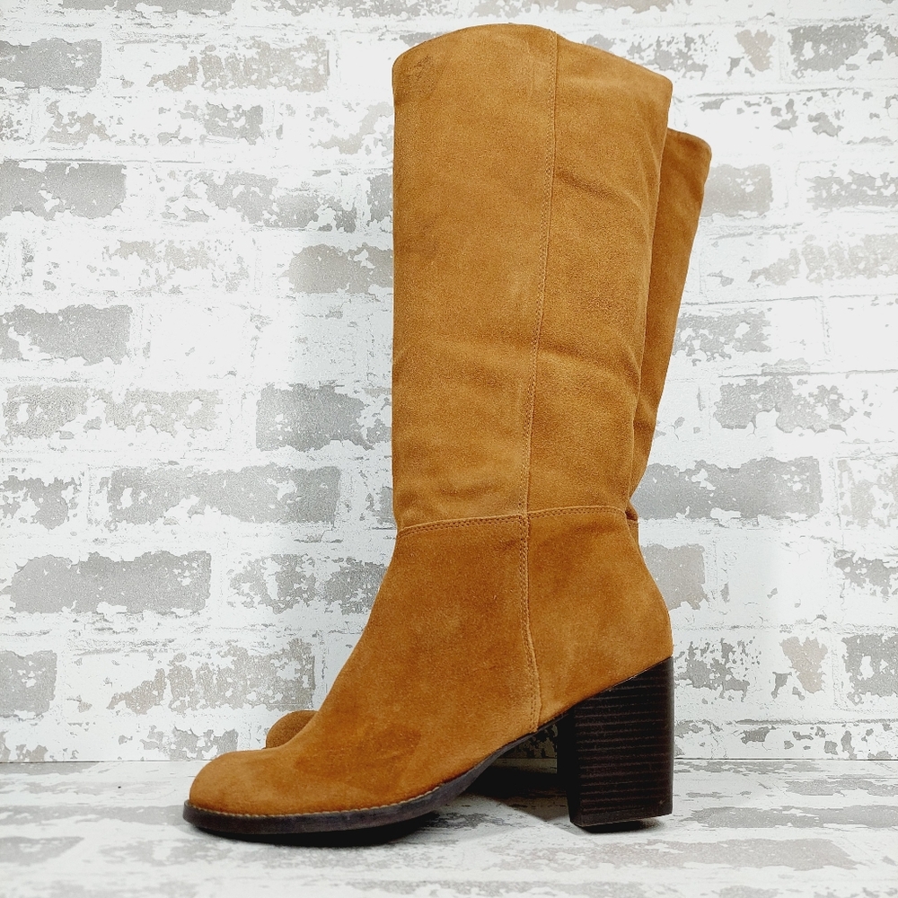 New Crevo Atty Tall Suede Leather Block Heel Knee High Boots T576